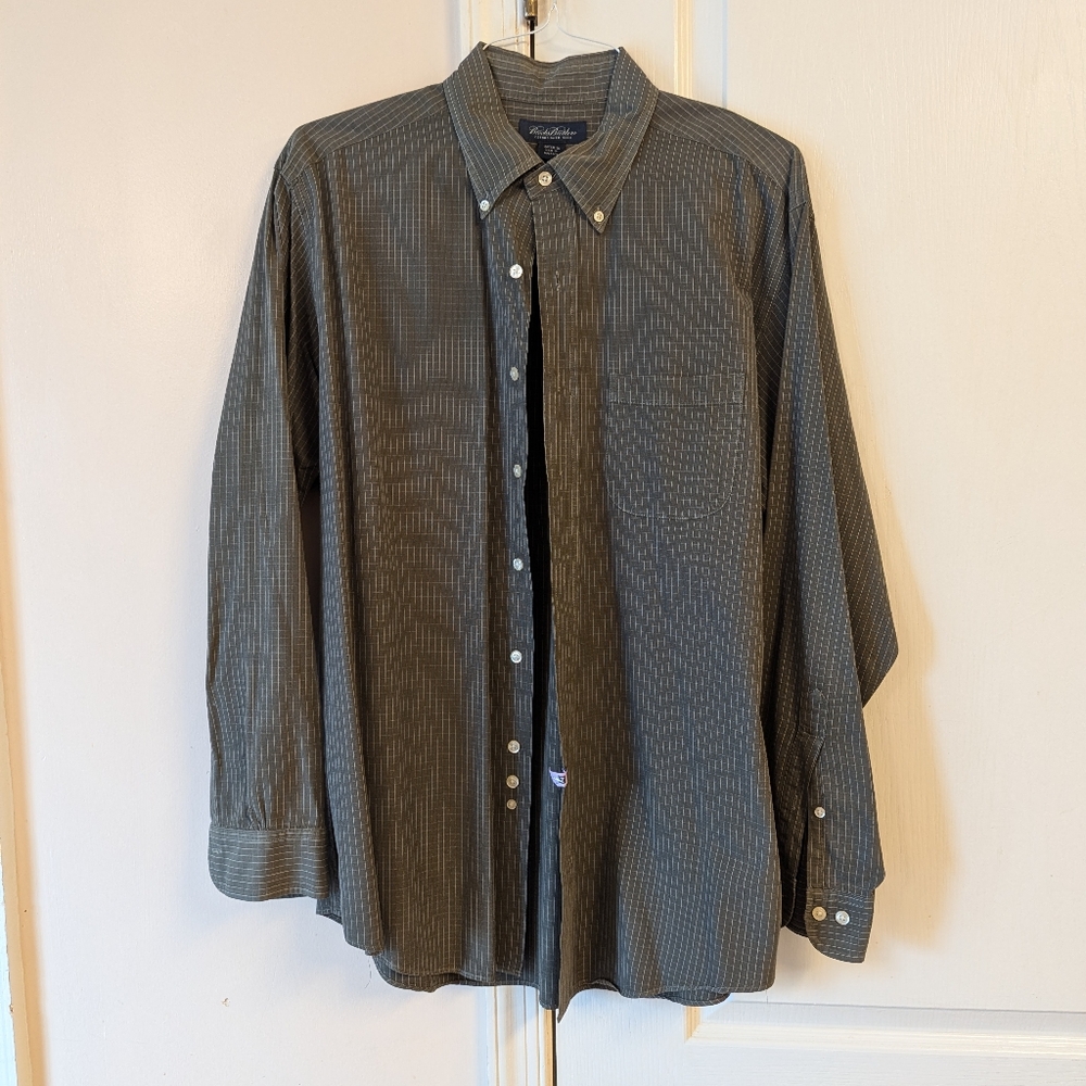 Brooks Brothers Men's Thick 100% Cotton Pine Green Plaid Men's Shirt, Size Large